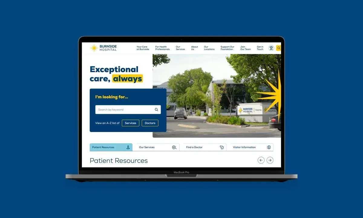 The Burnside Hospital website in use