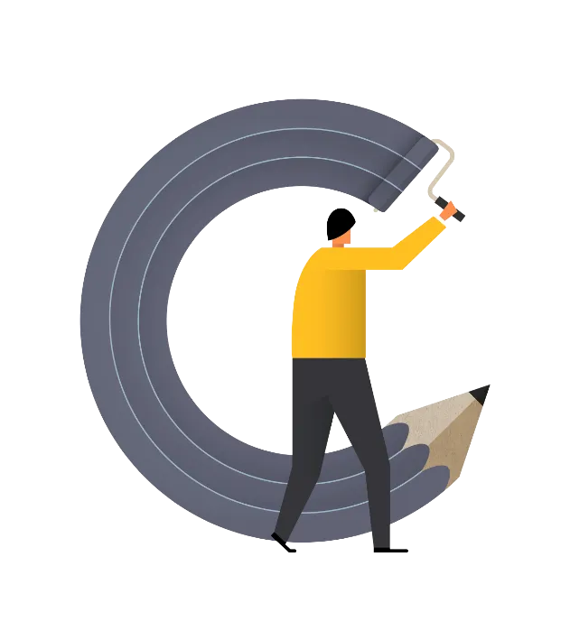 Illustration of a person painting a large letter C
