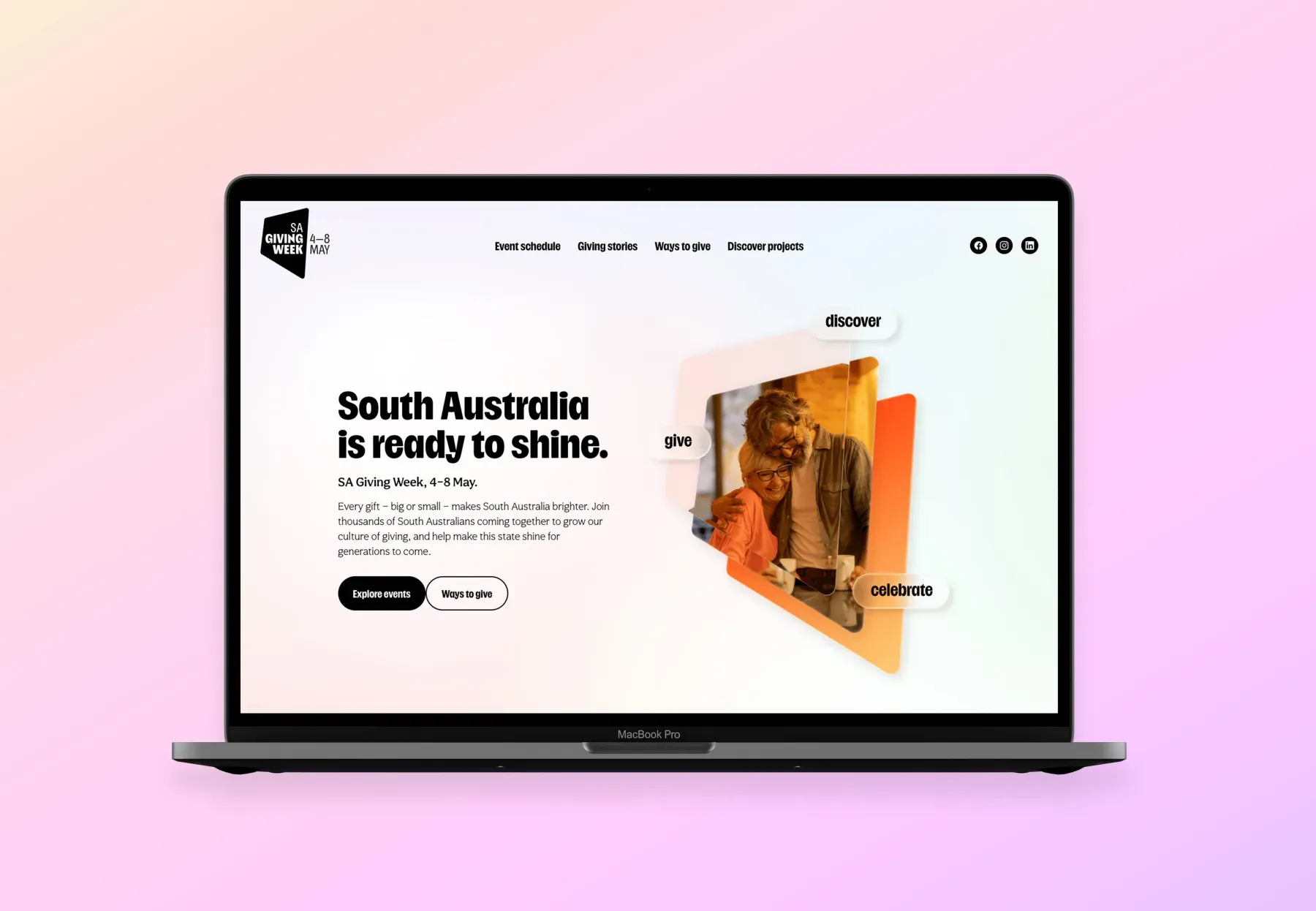 SA Giving Week website design with colourful panels and community photography